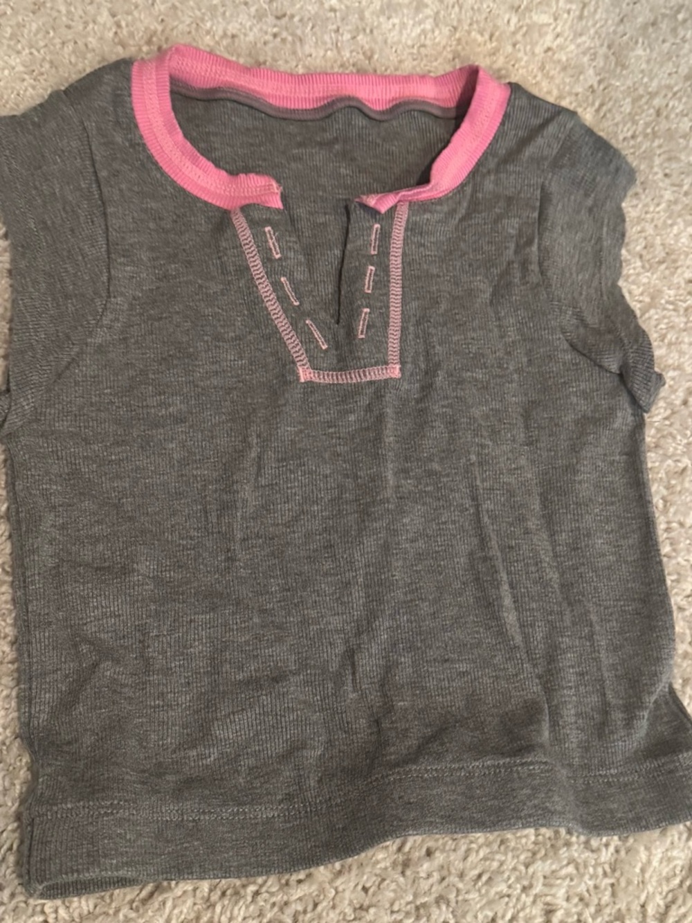 Girls' Gray Short Sleeve Tee with Pink Trim